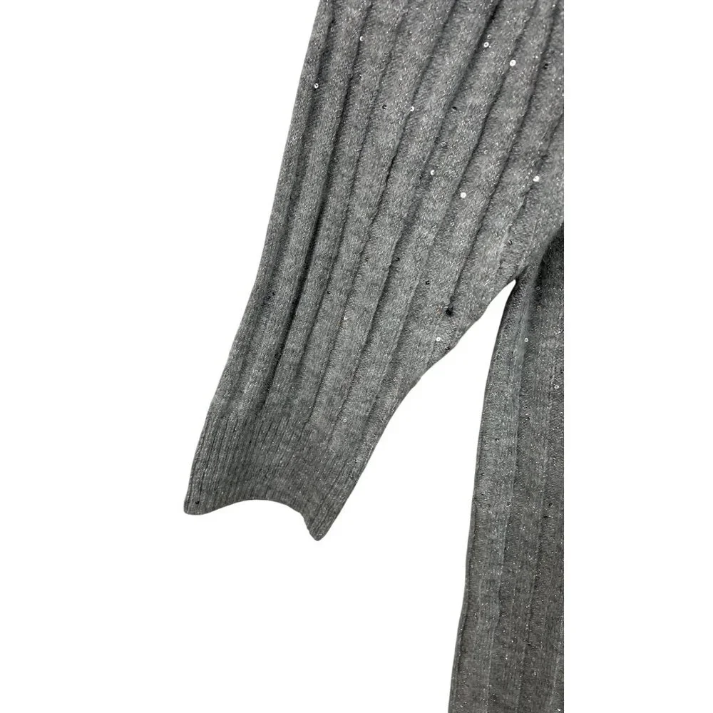 Ophelia Roe Gray Ribbed Knit Sweater Dress Sequins & High Neckline Womens Size 3 - Picture 4 of 9